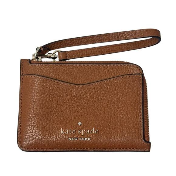 kate spade new york Handbags - KATE SPADE New York Leila Small Card Holder Brown Genuine Pebbled Leather NEW
